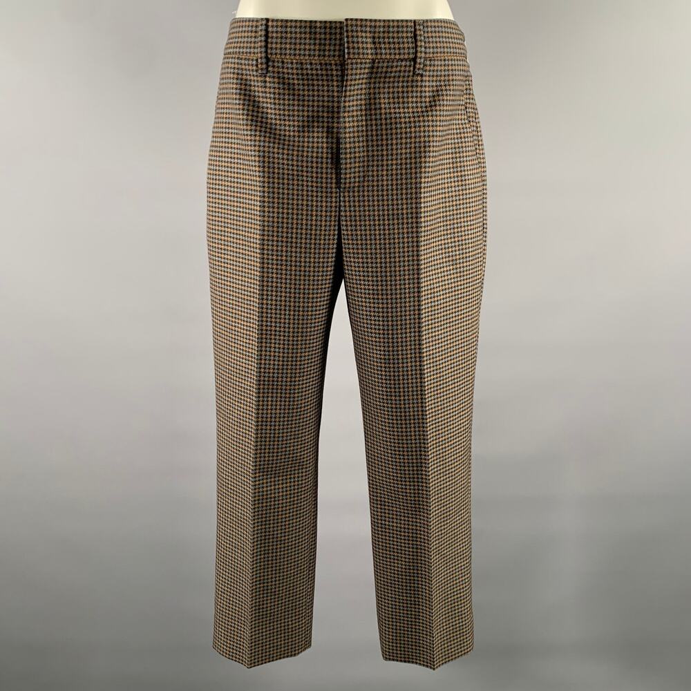 PRADA Size 2 Grey Tan Wool Blend Houndstooth Pants
